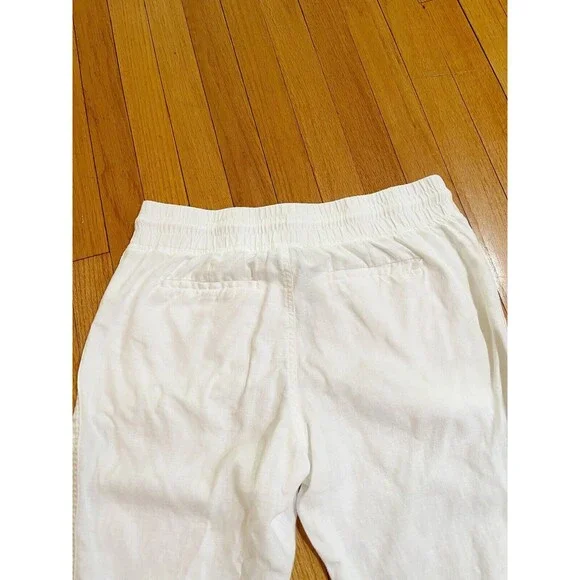 Athleta Cabo Linen Joggers Pants Womens Size 8 Petite White Zip Pockets Pull On - Picture 13 of 15